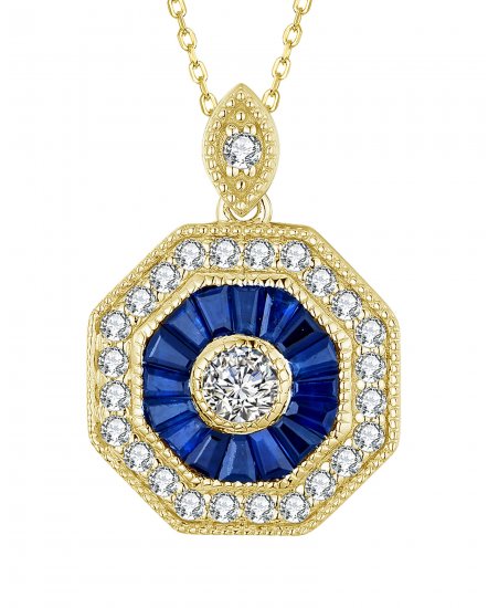 OCTAGON STYLE COLORED STONE DIAMOND PENDANT (TP2190)